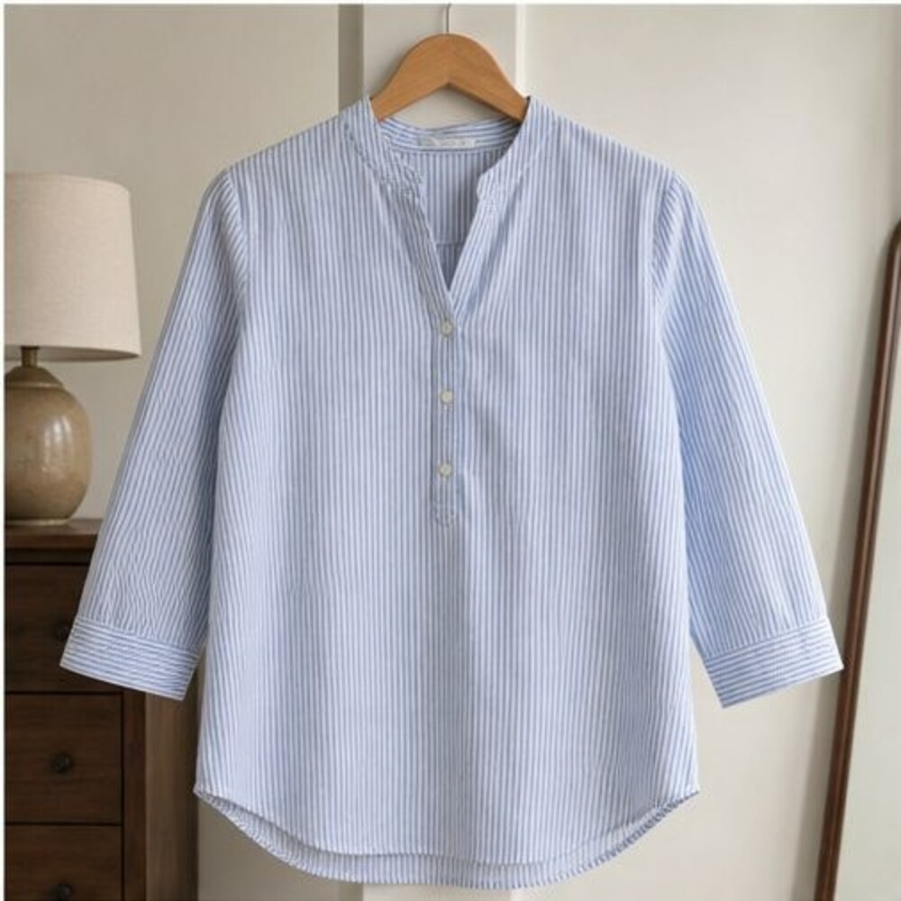 Blue Pleated Blouse
